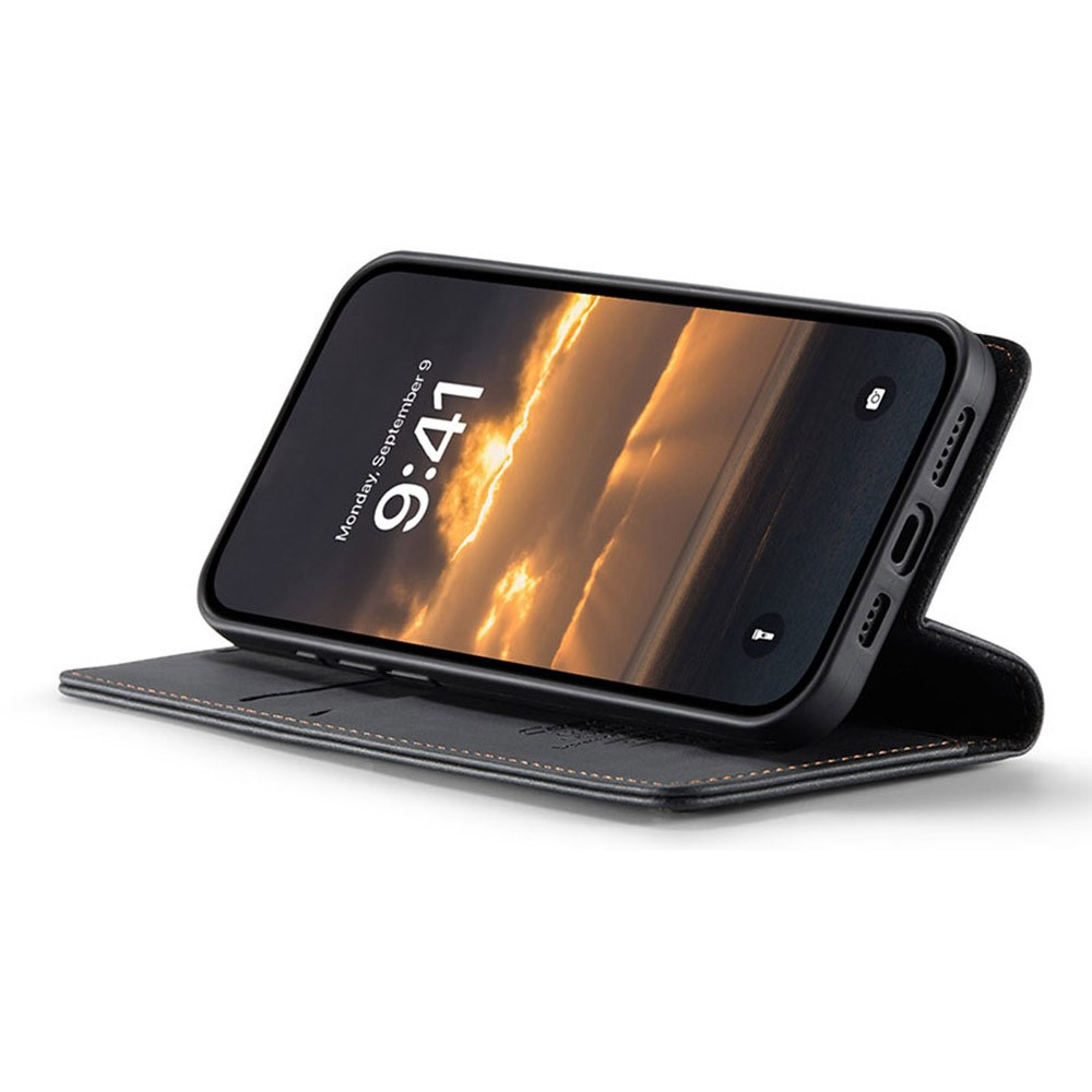 iPhone 16e Leder Tasche Flip Wallet Etui mit Kartenfächern (RFID Schutz) - Schwarz