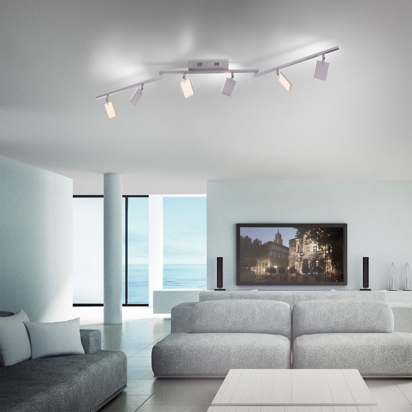 Paul Neuhaus LED Deckenlampe mit 6 Spots PURE-MIRA alufarbig