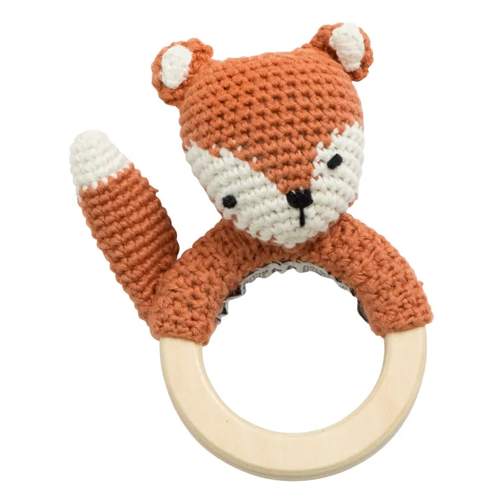 Sebra Hochet en crochet Renard Sparky en coton bio | Rouille