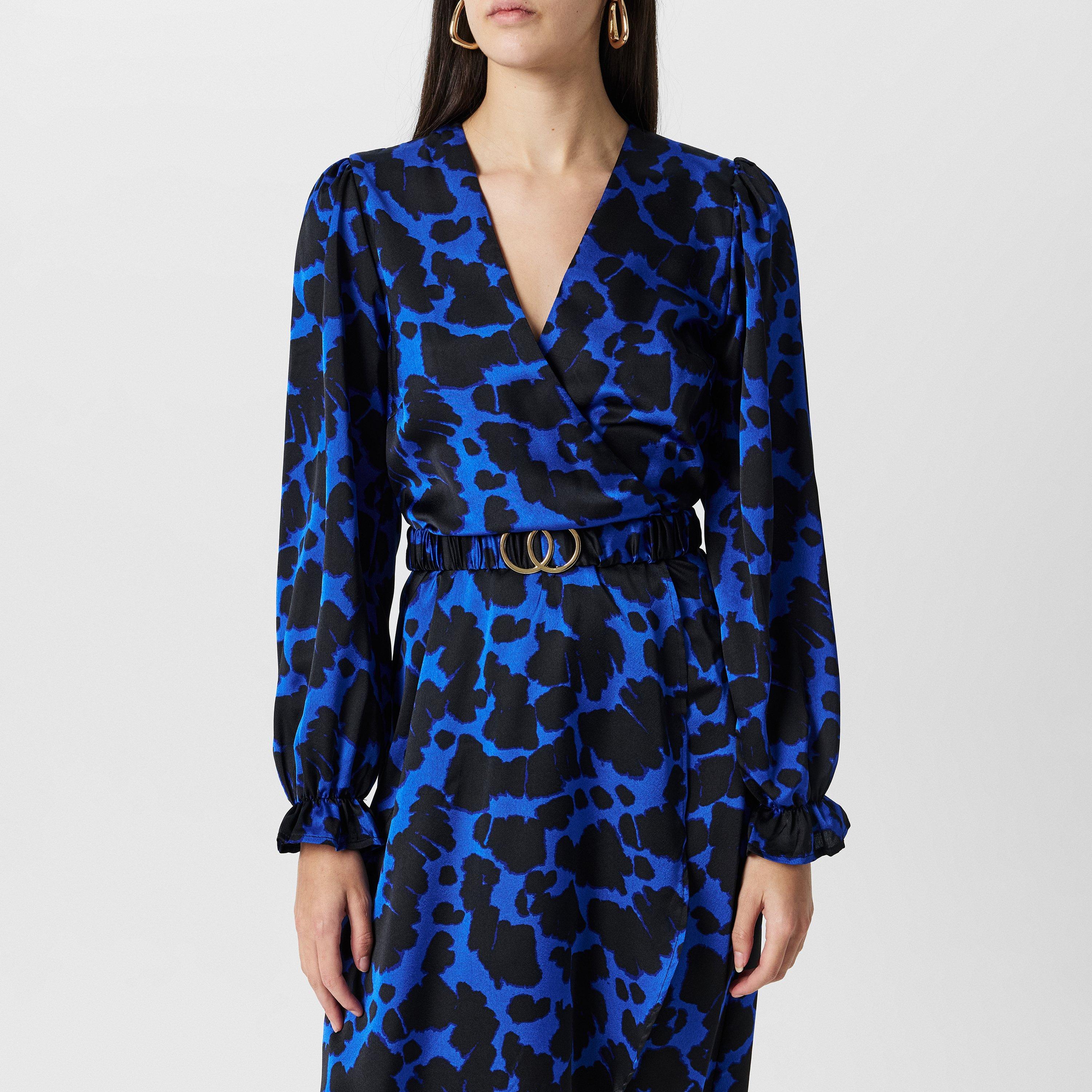 AX Paris Satin Belted Blue Wrap Midi Dress