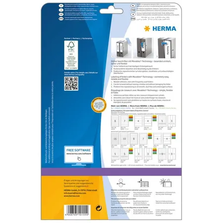 HERMA Ablösbare Ordneretiketten A4, 192 x 38 mm, weiß, blickdicht, für schmale Ordner, 25 Blatt