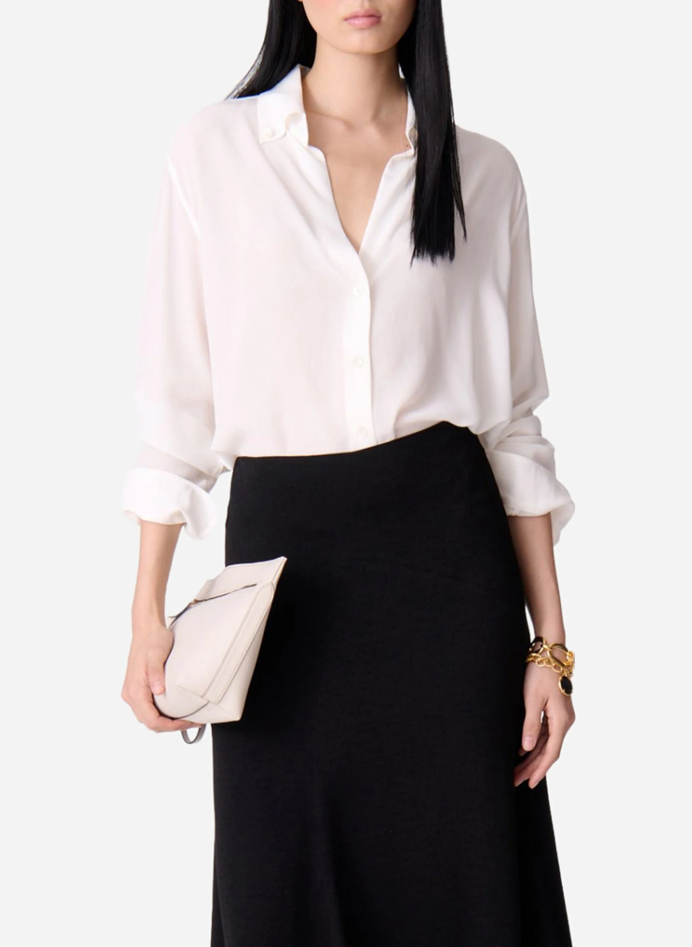 DRUYAT - Chemise à col v fluide en soie| Blanc