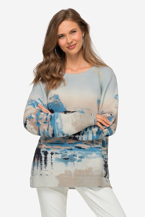 Pullover, maritimer Allover Print, Rundhals, Langarm