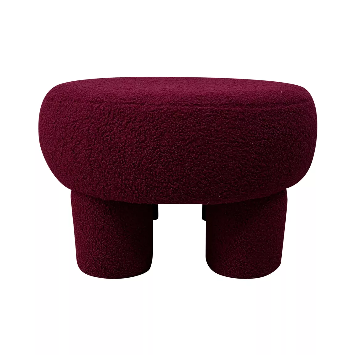 Pouf rond en bouclette (D51 cm) Jade Rouge cerise