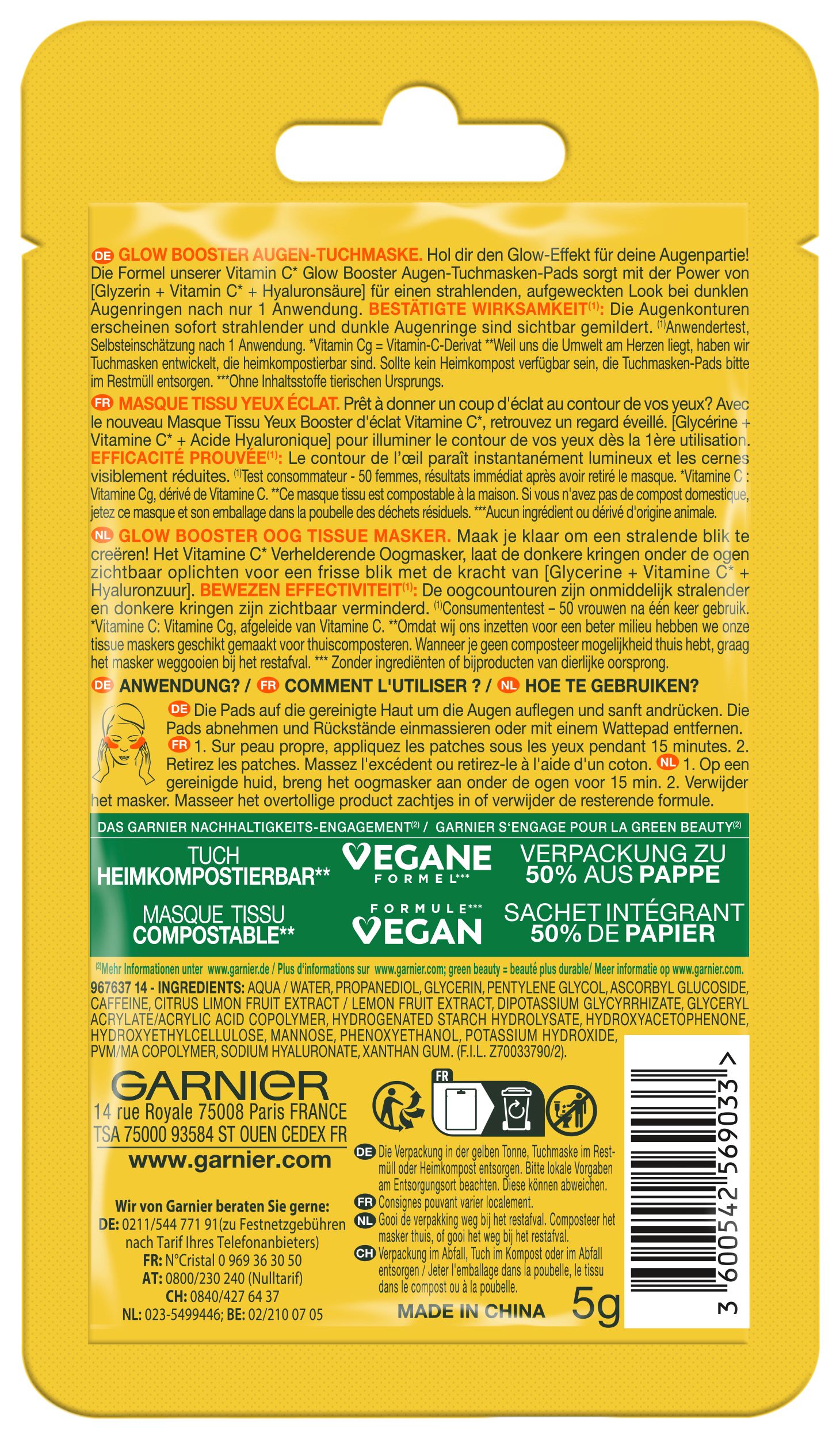 GARNIER SkinActive Glow Booster Augen-Tuchmaske Vitamin C 5 g