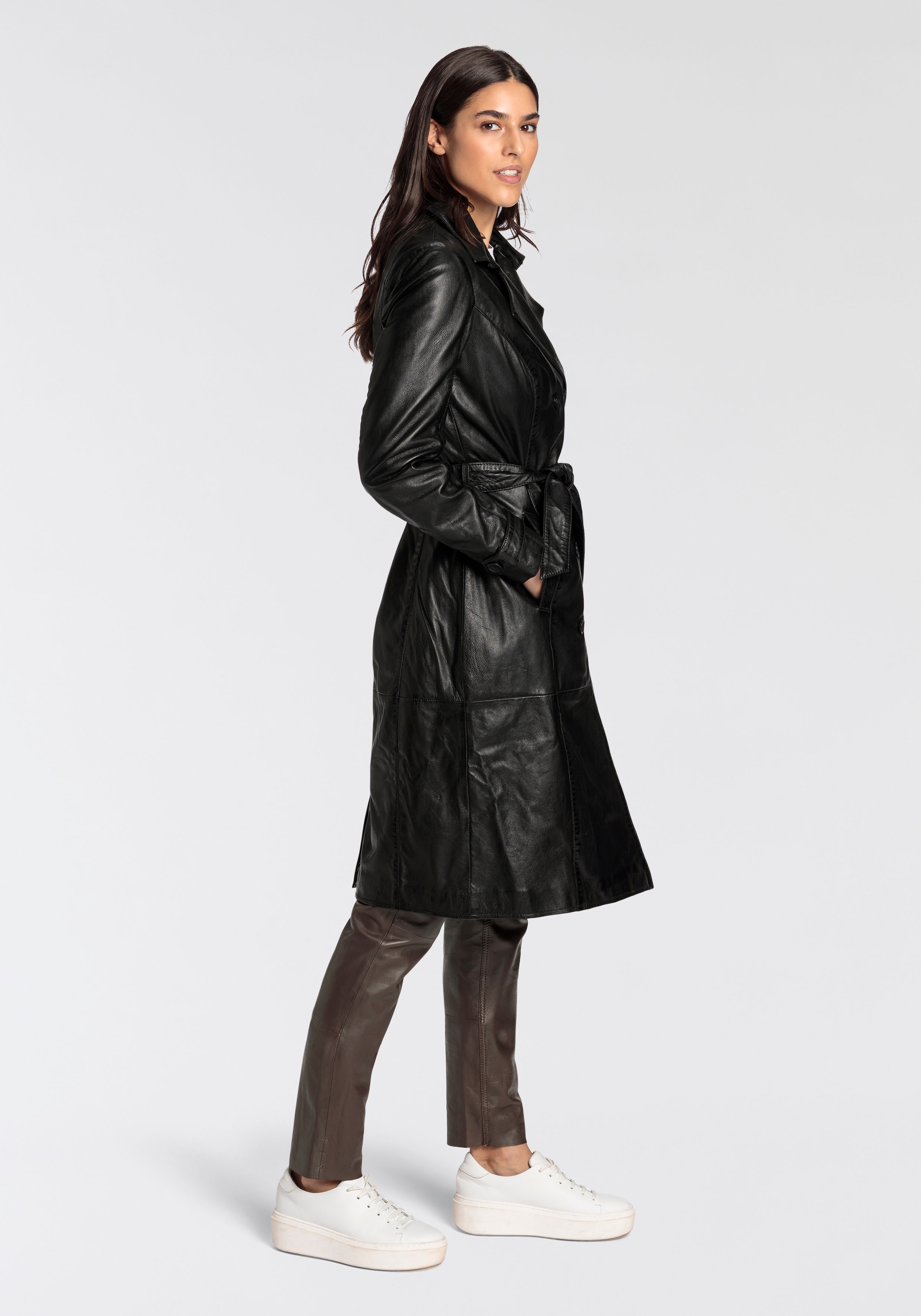 Mauritius Ledermantel »GWTaruh OT«, 2 Stk. femininer Leder-Trenchcoat mit Bindegürtel
