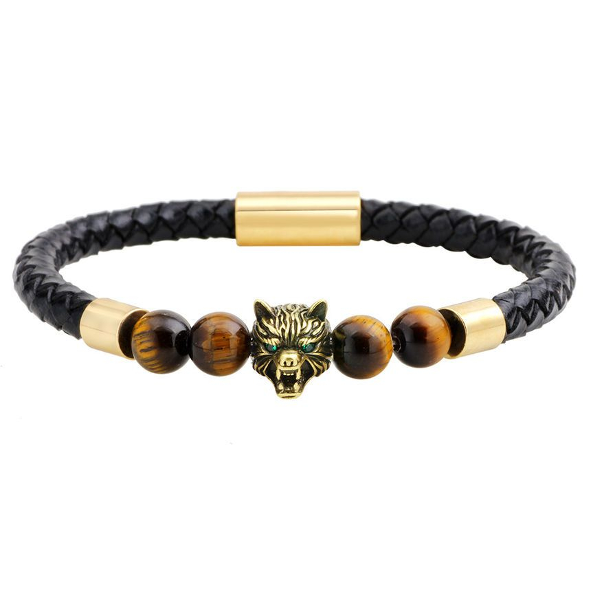 KINNO - Armband van echt leer met dierenagaatkralen