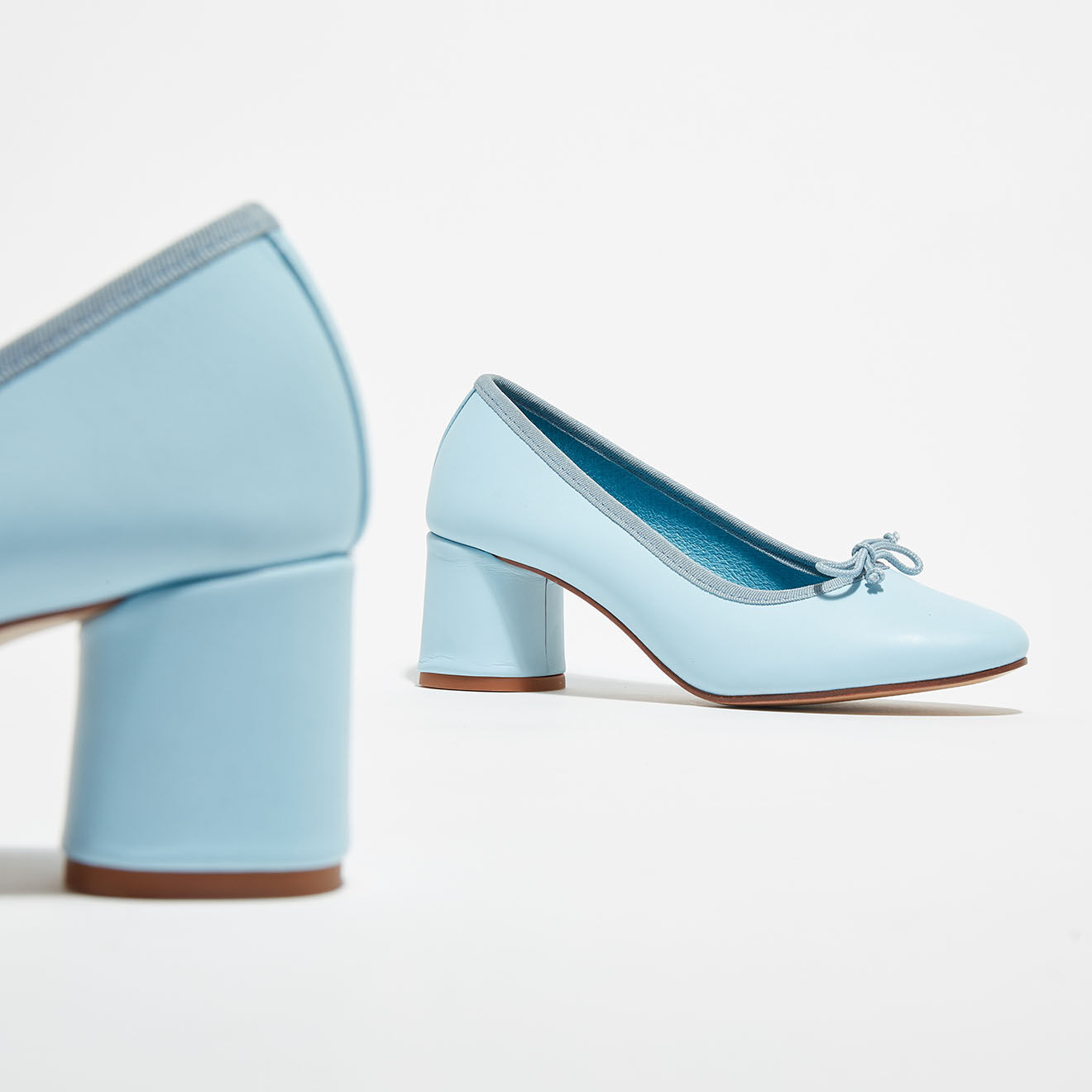 Quartier Latin Ballerines en Cuir Lisse Charlie bleu ciel - Talon 6 cm