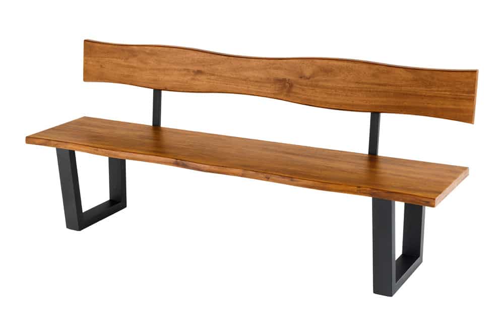 Massive Sitzbank GENESIS 200cm braun Akazienholz mit Rückenlehne Baumkante