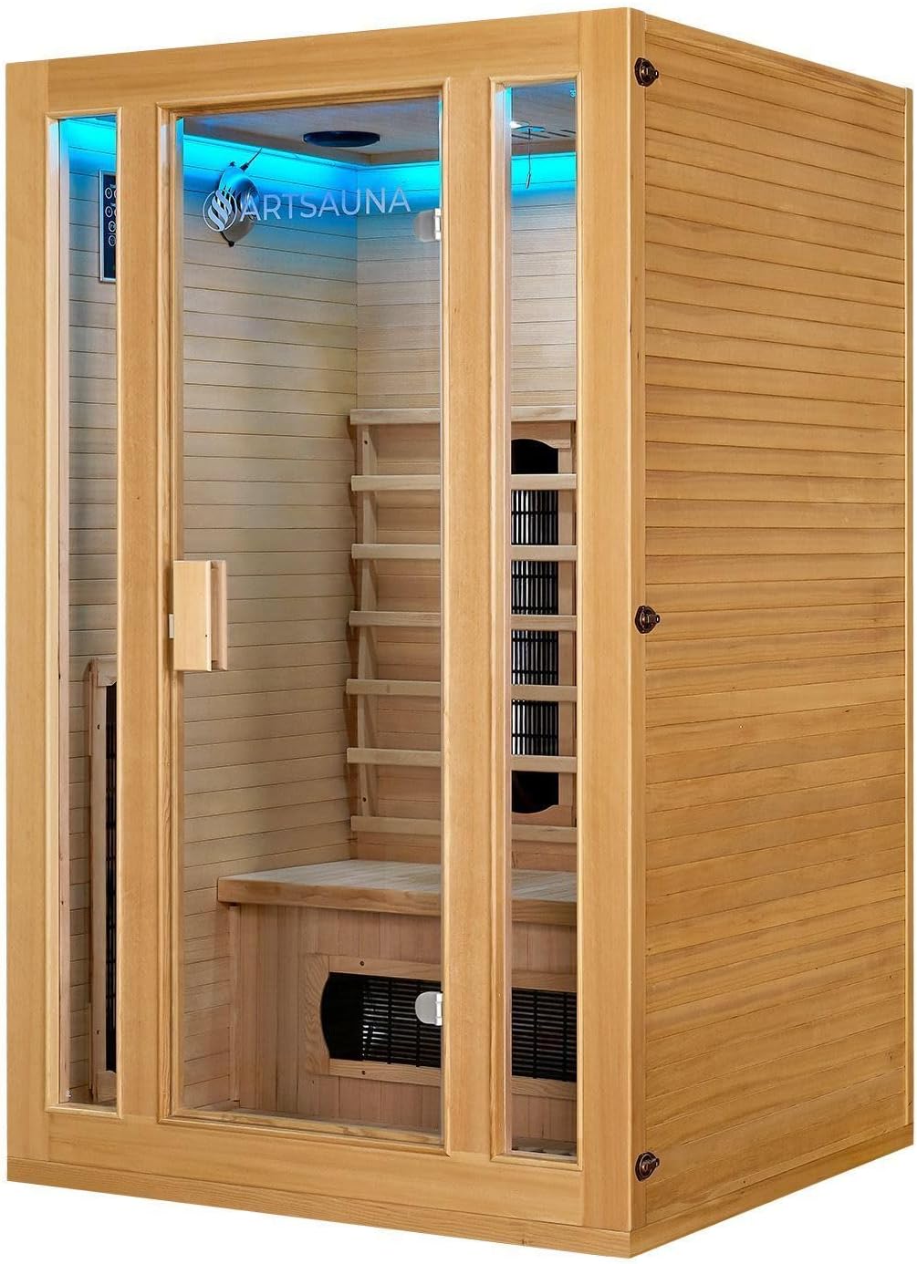 Artsauna Infrarotkabine Nyborg S120K Keramikstrahler & Hemlockholz, 2 Personen, 120 x 105 x 190 cm, LED Farblicht & Glastür, Infrarotsauna Sauna