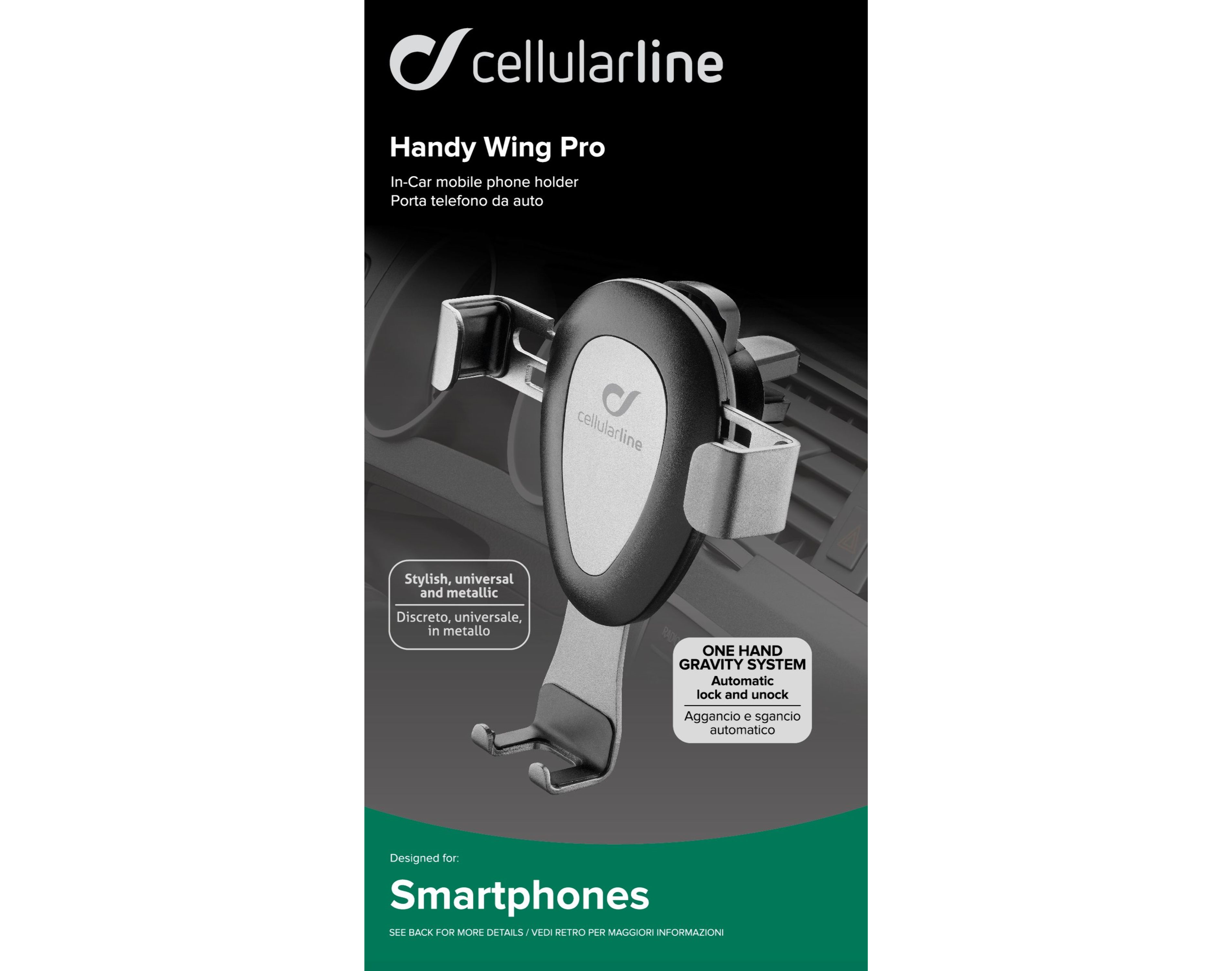 SUPORTE TELEMÓVEL PARA CARRO CELLULARLINE HANDY WING PRO MAGNÉTICO