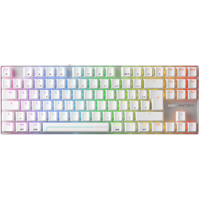 CHERRY MX 8.2 Pro TMR Wireless clavier Gaming USB + RF Wireless + Bluetooth AZERTY Français Argent, Blanc