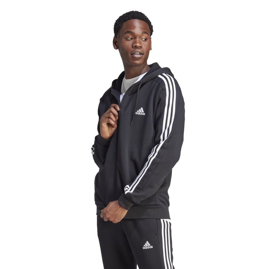 adidas Sweat à Capuche Essentials Fleece 3-Stripes Full Zip - Noir/Blanc