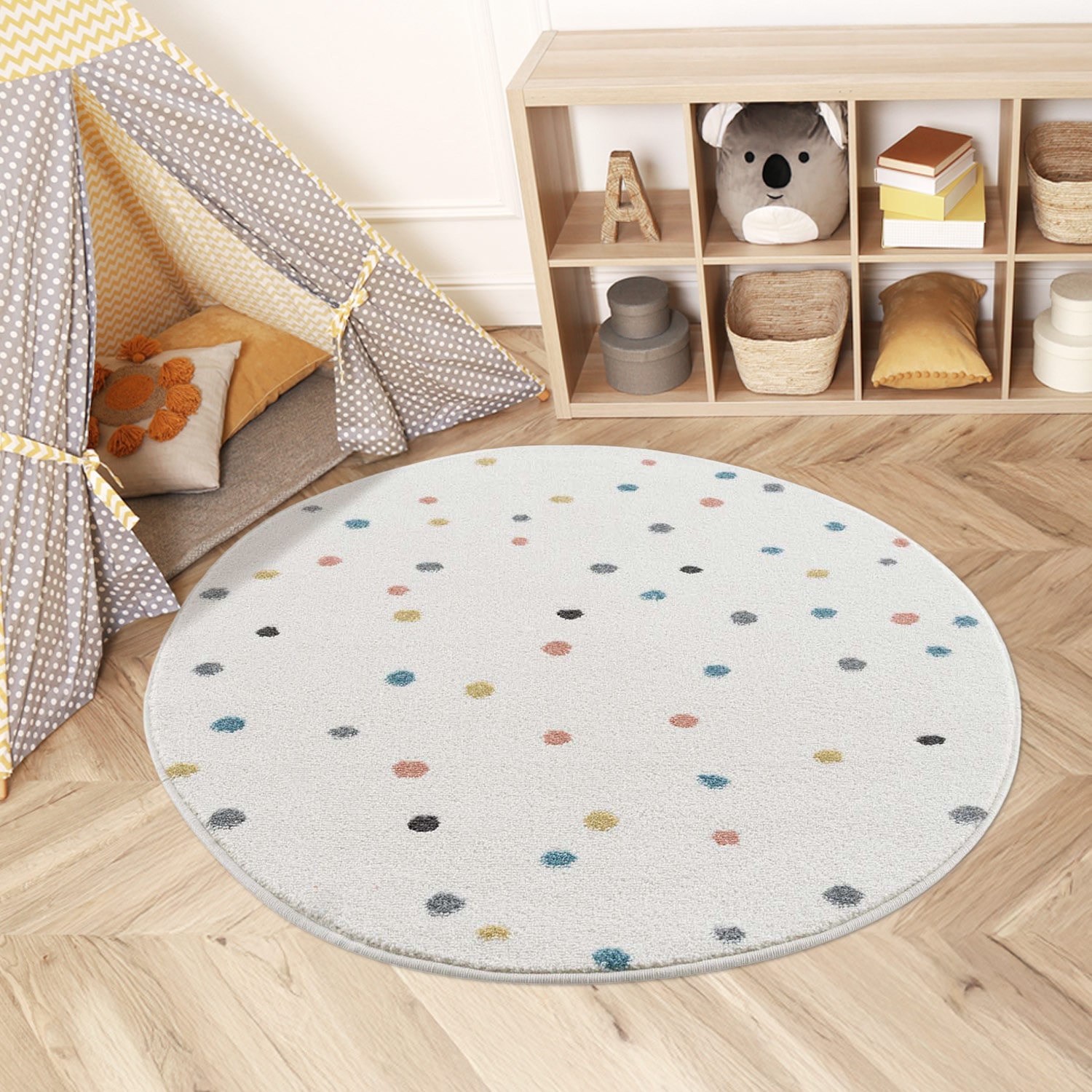 Carpet City Kinderteppich »Anime9396« rund 11 mm Höhe Spielteppich, Bunte Punkte, Weicher Flor, Pflegeleicht, Kinderzimmer