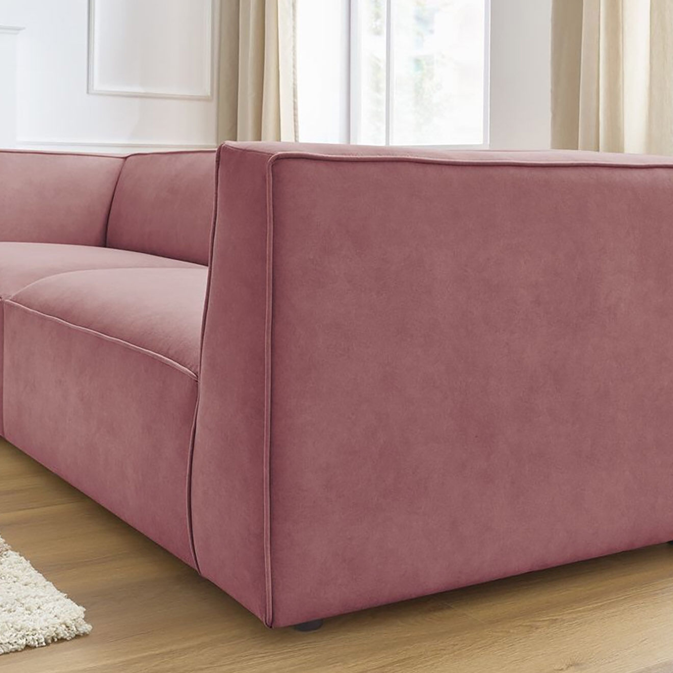Bobochic Canapé droit fixe 4 places en Velours Molière rose - 273x99x71 cm