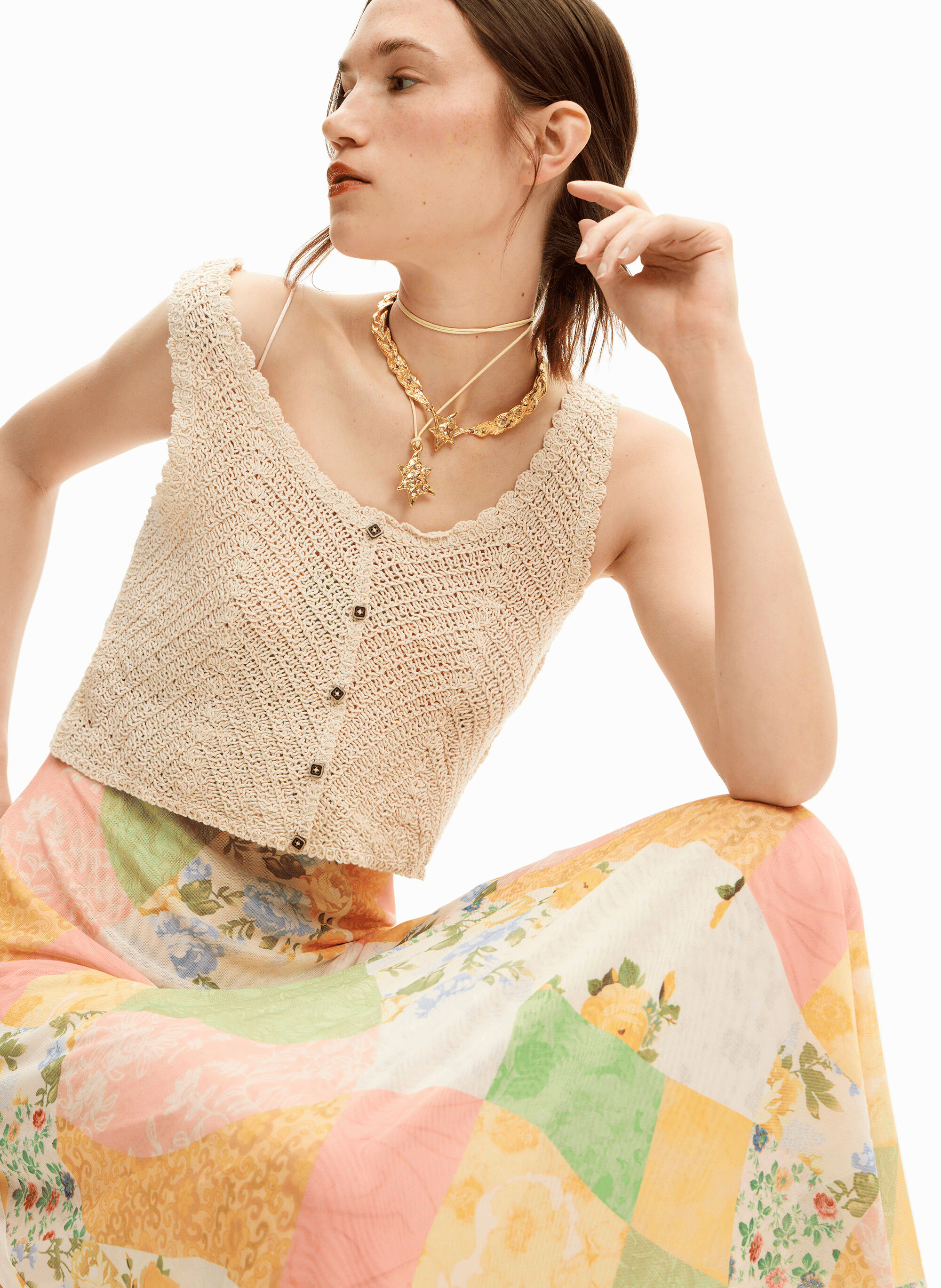 Robe midi hybride imprimée| Multicolore