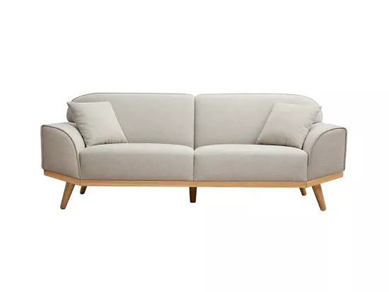 Canapé scandinave 3 places en tissu effet velours texturé beige et bois clair FREEMA