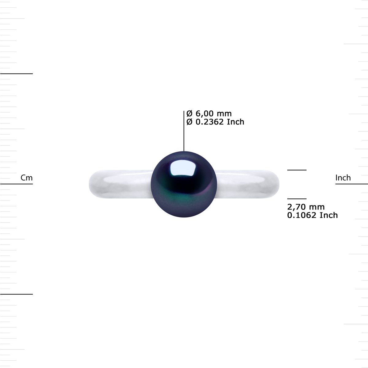 Bague Ajustable Jonc Perle d'Eau Douce Ronde 6-7 mm Noire Argent 925