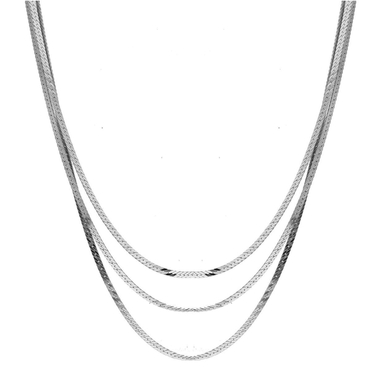 Collier Argent Rhodié Triples Mailles Serpentine