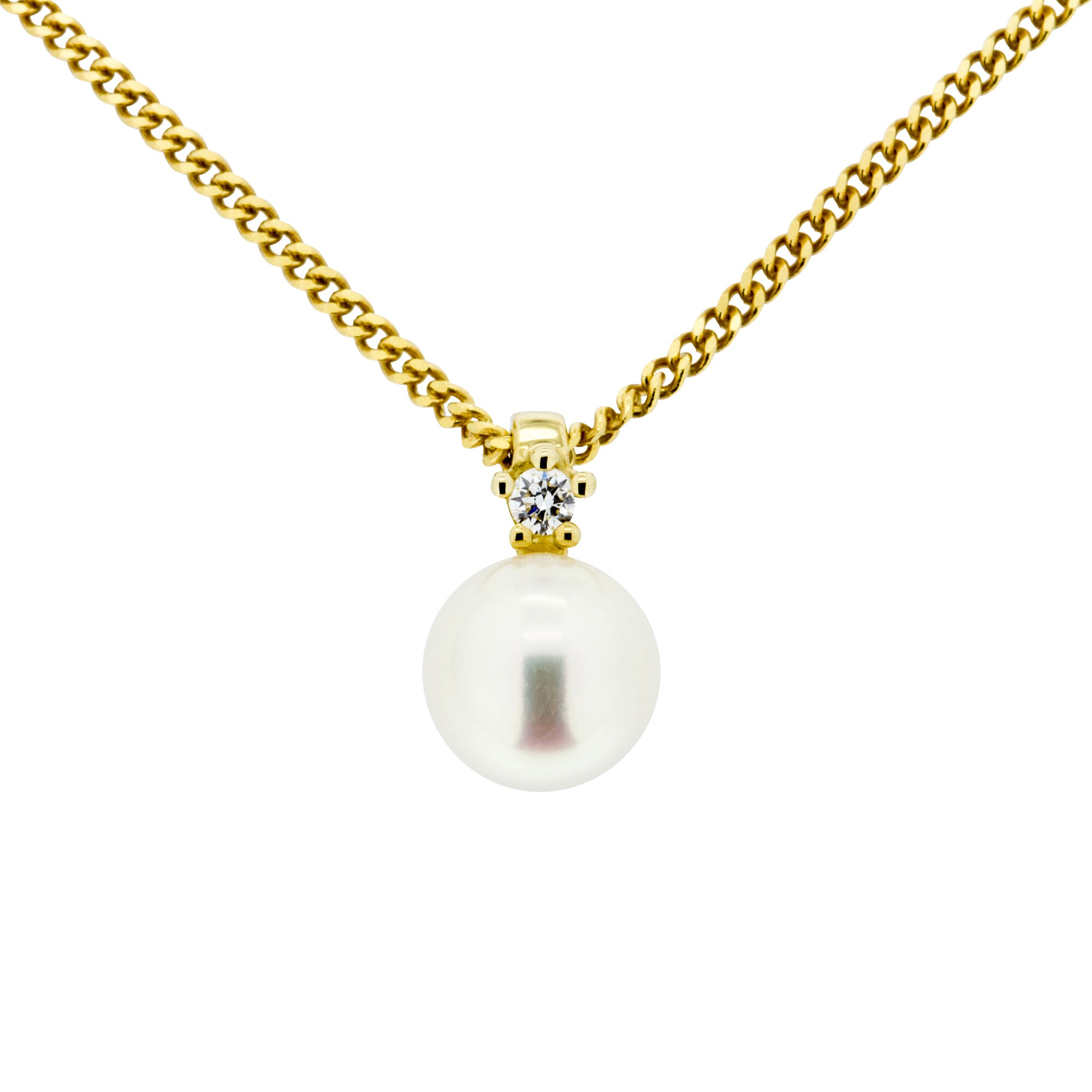 Orolino Halskette 585 Gold mit Brillant 0,03ct. + Perle weiß 6,5-7mm