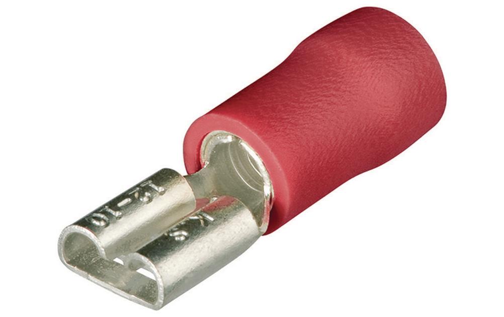 Flachsteckhülsen 6.3 x 0.8 mm Rot, 100 StückFlachsteckhülsen Isoliert
