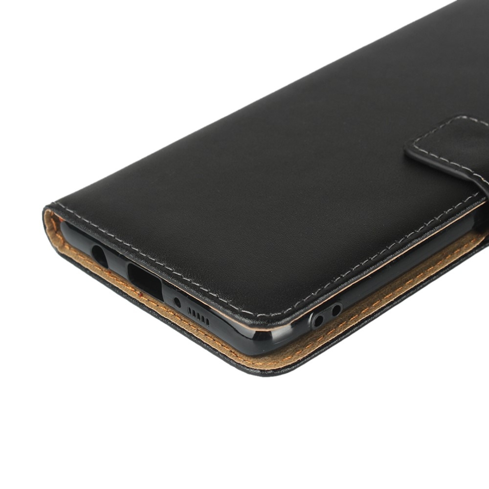 Samsung Galaxy A51 5G Echtleder Tasche Flip Cover mit Kartenfächer - Schwarz