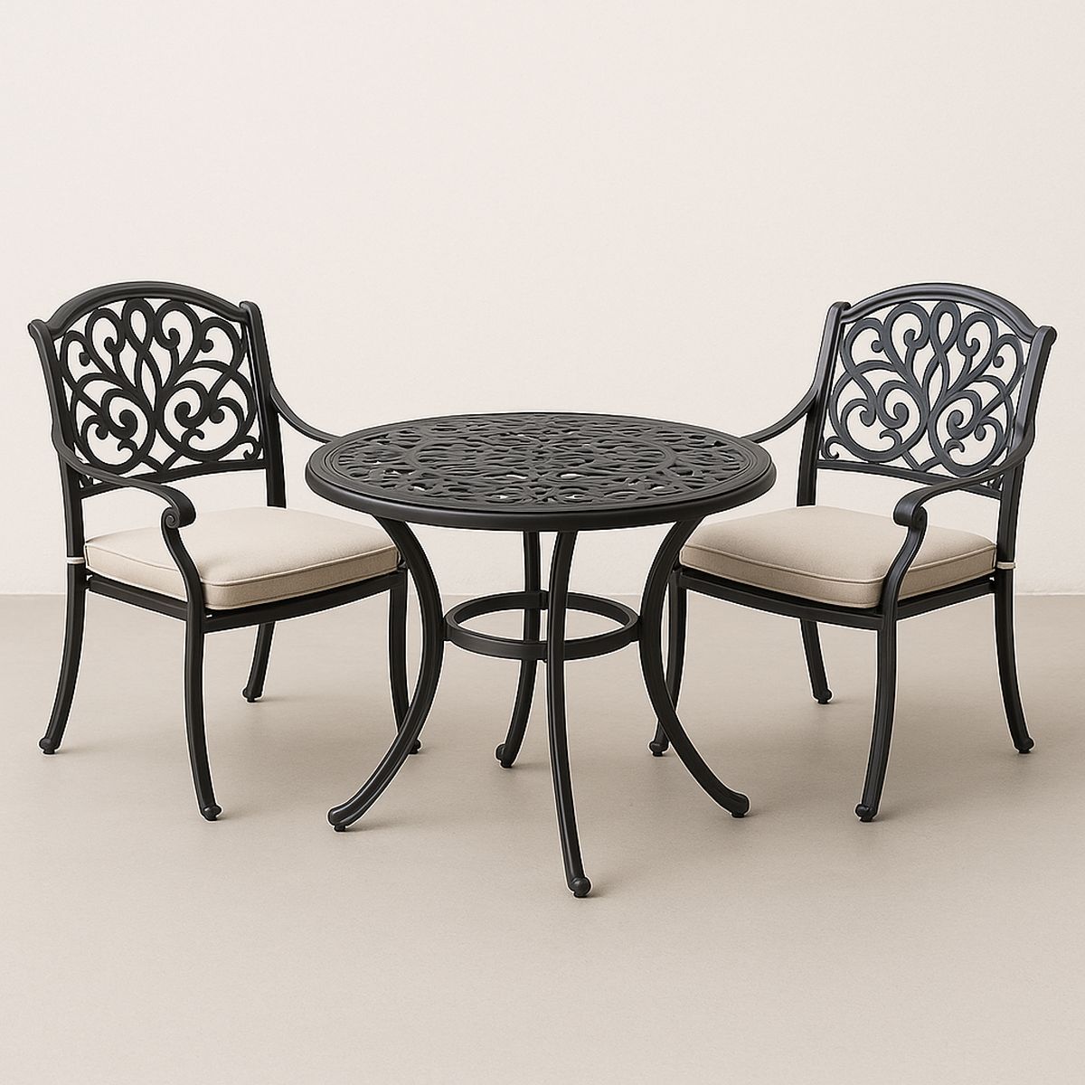 3-teiliges Gartenset Aluminium Rundtisch mit 2 Stühlen Schwarz/Beige