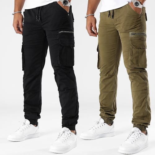Lot De 2 Pantalons Cargo 0388 0389 Noir Vert Kaki