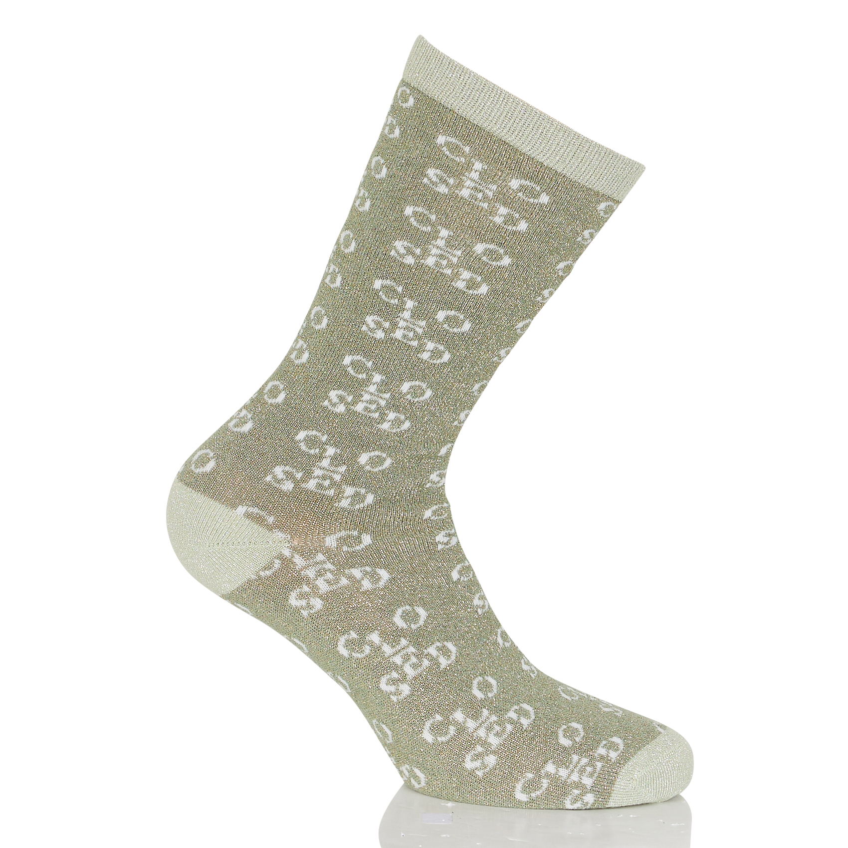 Chaussettes mi-hautes monogrammes brillantes | Kaki