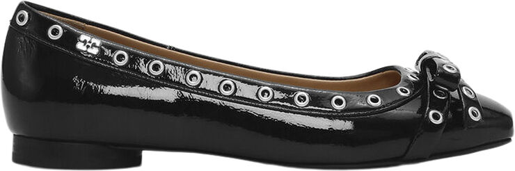 Ganni Eyelets Bow Ballerina Naplack Black