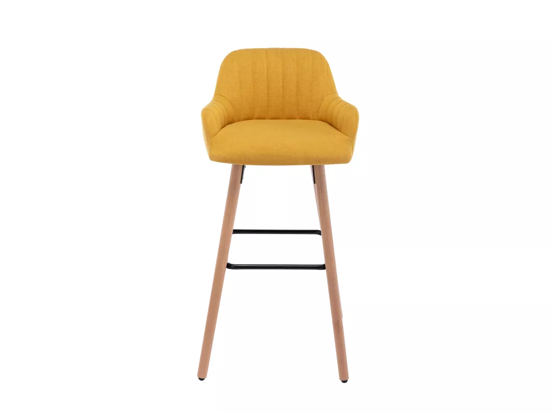 Tabouret de bar en tissu et pieds bois de hêtre - Jaune - ELEANA
