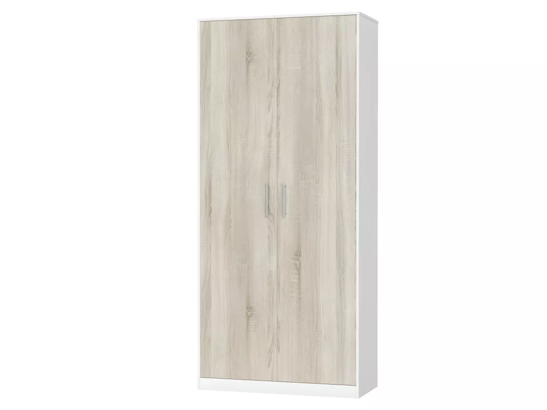 Lit escamotable +2 Placards Vertical 140x200+(80x2)cm Lit Rabattable Lit Mural Standard Blanc /Chêne Sonoma