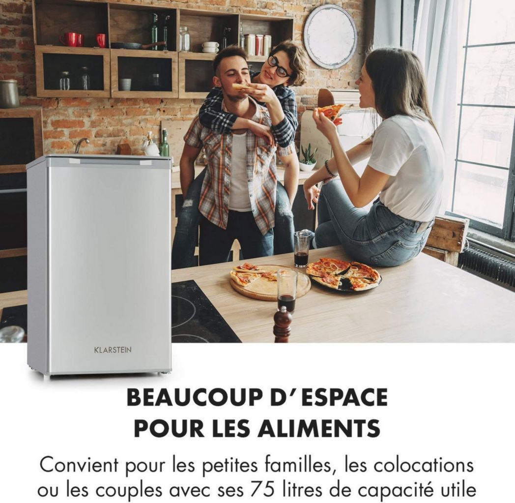 Mini congélateur vertical Klarstein, pour chambre et maison, 64 L, avec étagère, économe en énergie, machine à glaçons et grattoir