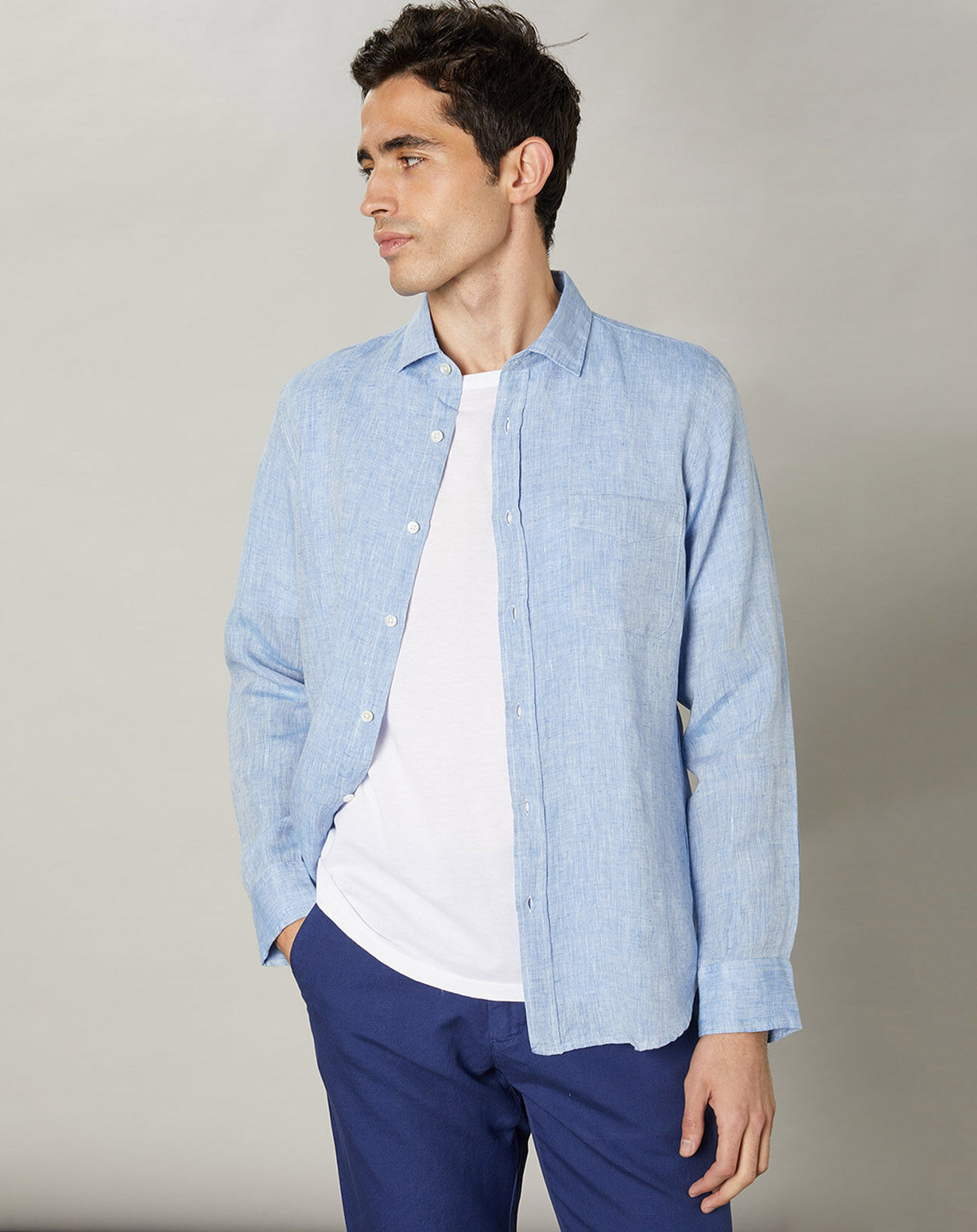 Hartford Chemise slim 100% Lin Storm chambray