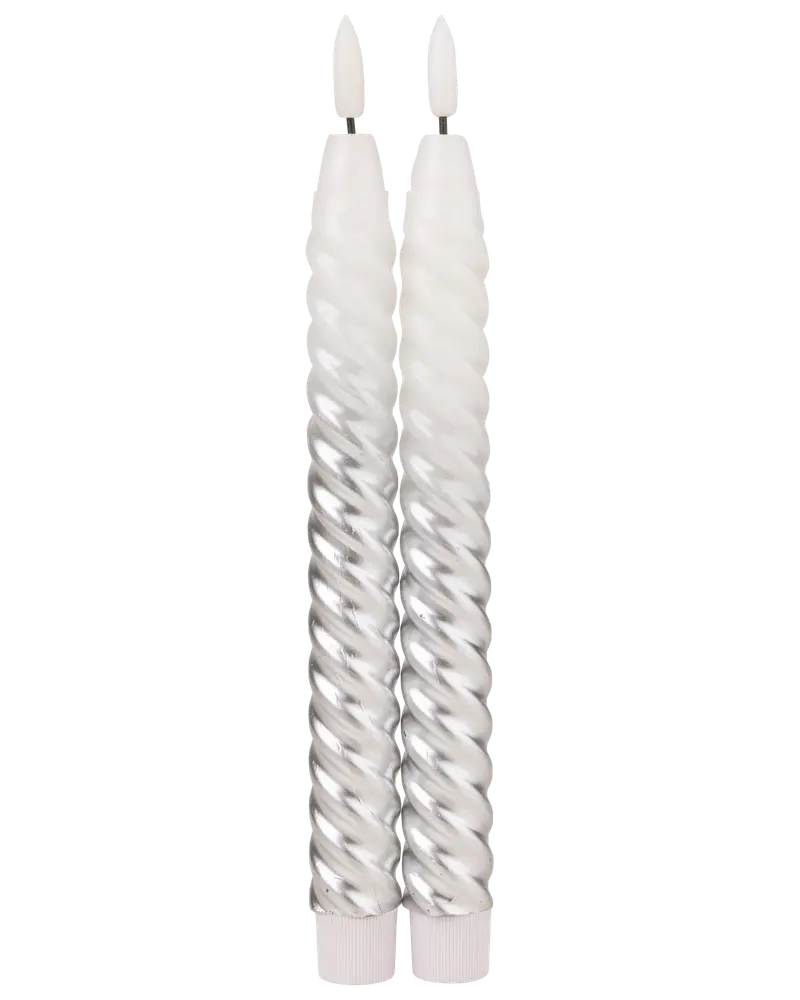 LED Kronelys snoet 25 cm - Sølv og hvid 2-pak