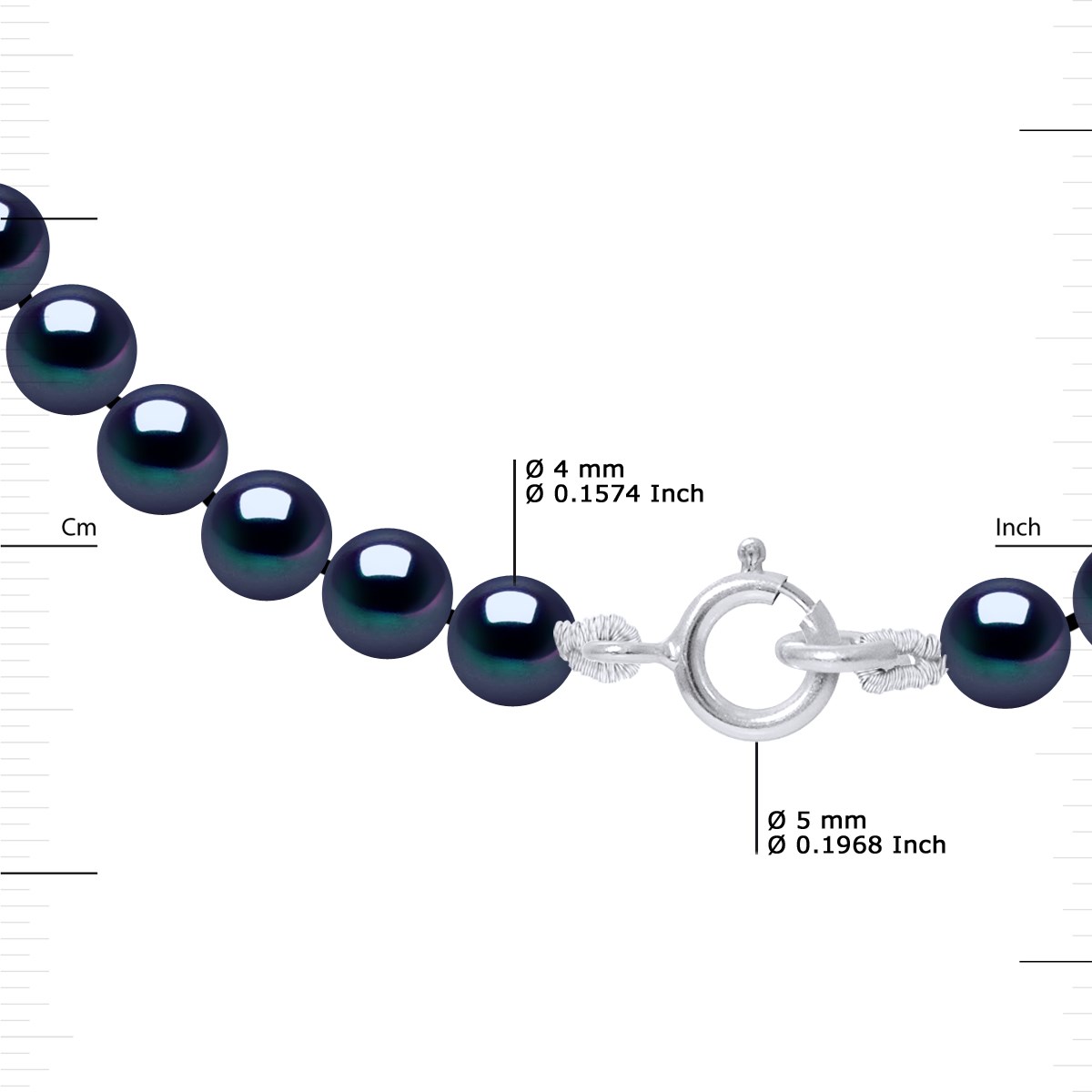 Parure - Collier & Bracelet - Véritables Perles de Culture d'Eau Douce Rondes 4-5 mm - Black Tahiti - Or Blanc 750 Millièmes