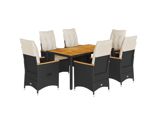 VIDAXL - Ensemble table et chaises Ensemble à manger de jardin coussins 7pcs noir résine tress...