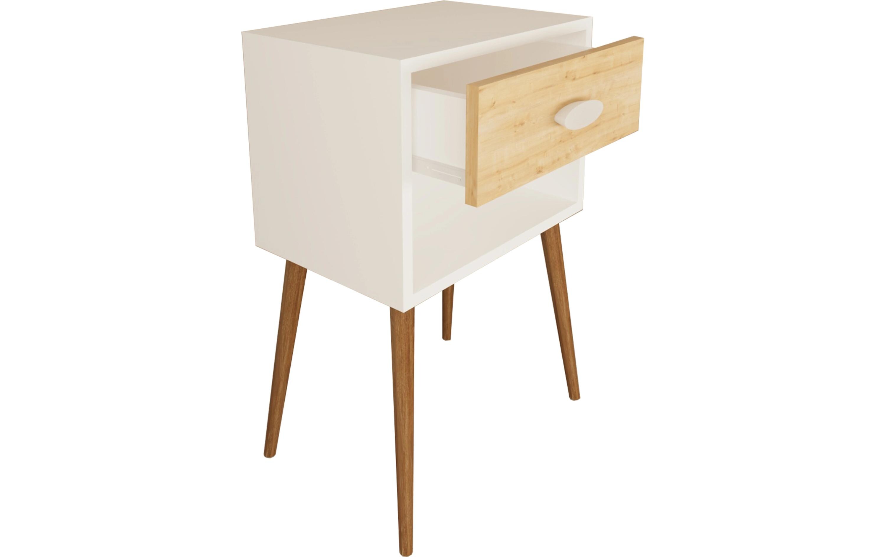 Nachttisch Singol XL 45 x 70 cm, Weiss/Honig-EicheNachtschrank im Retro-Design