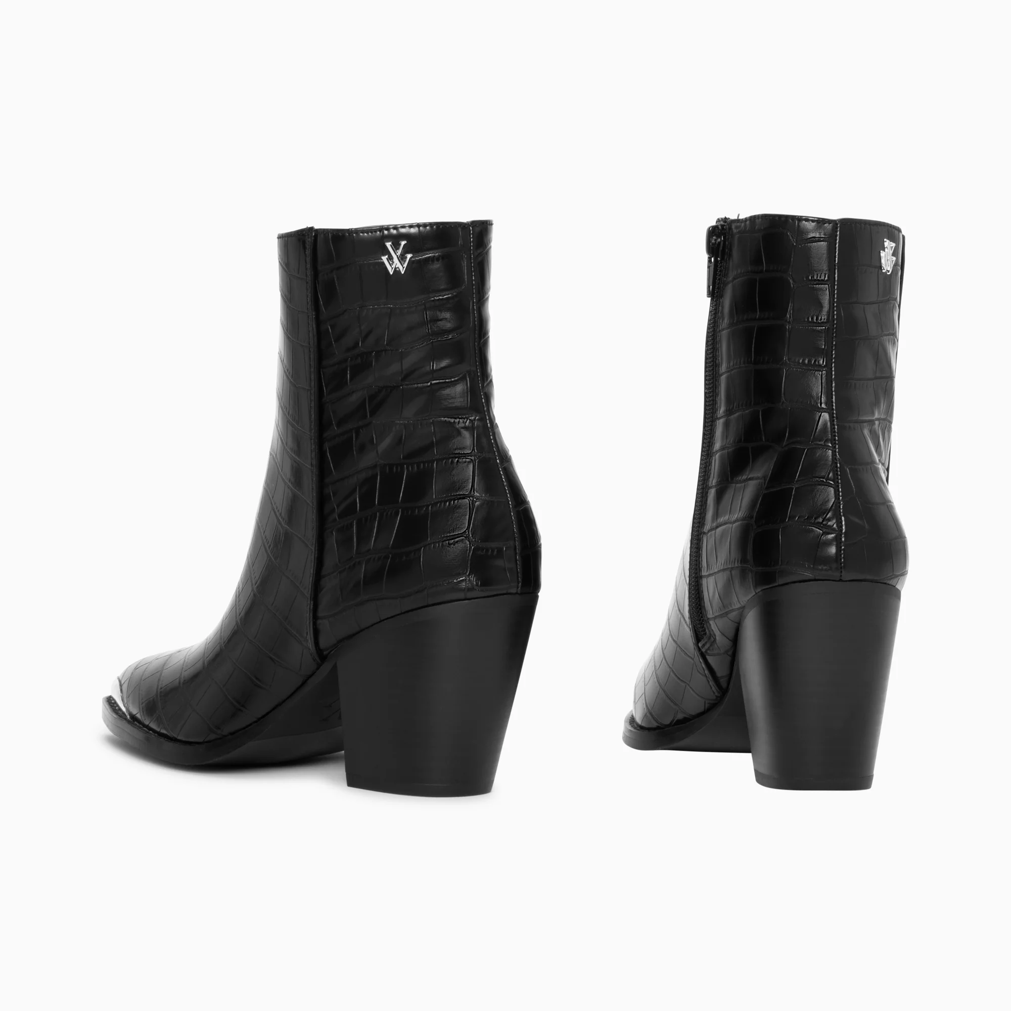 Bottines-Bottines santiags Jenn noir croco à talon