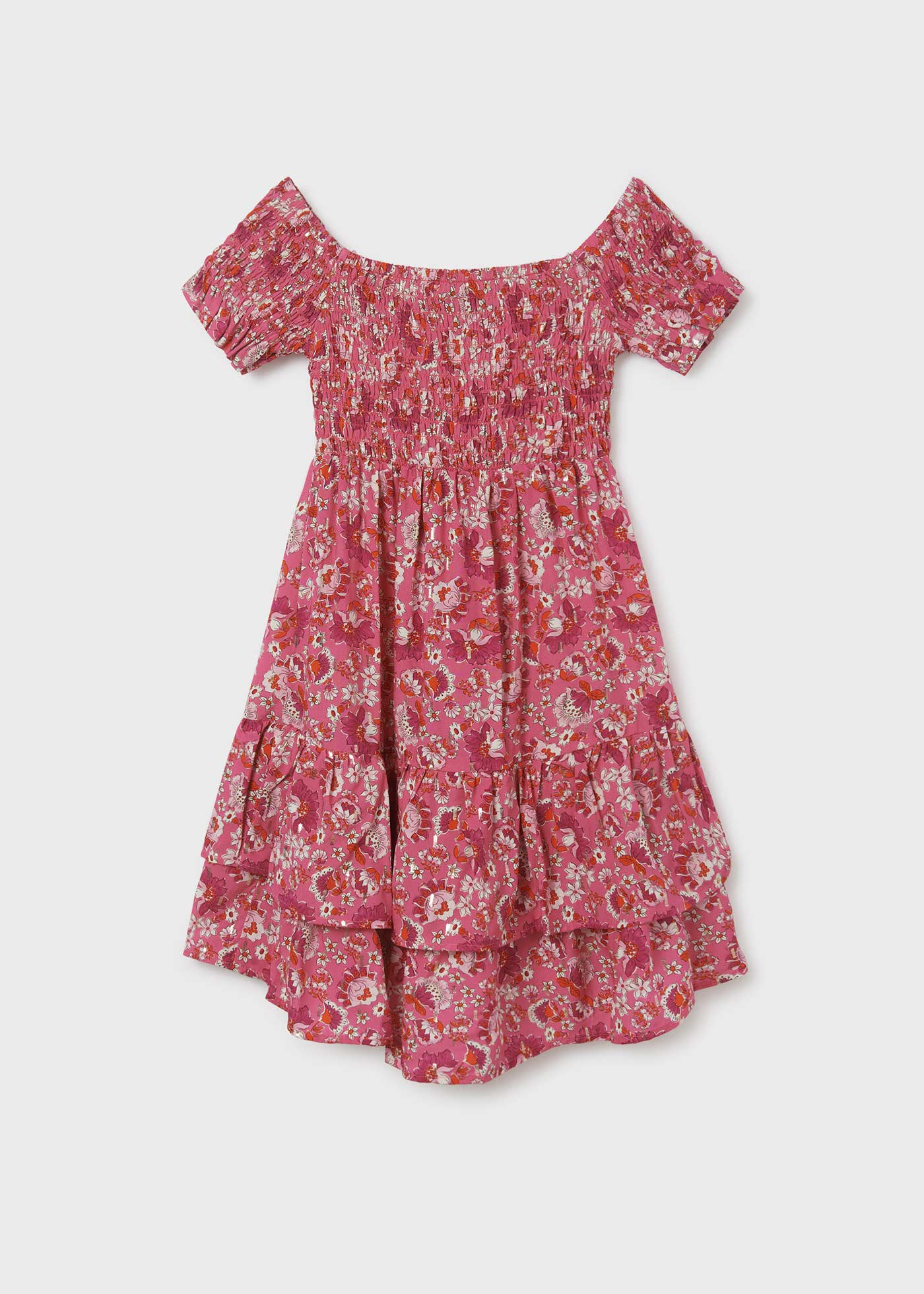 Vestido de viscose com detalhes franzidos para meninas