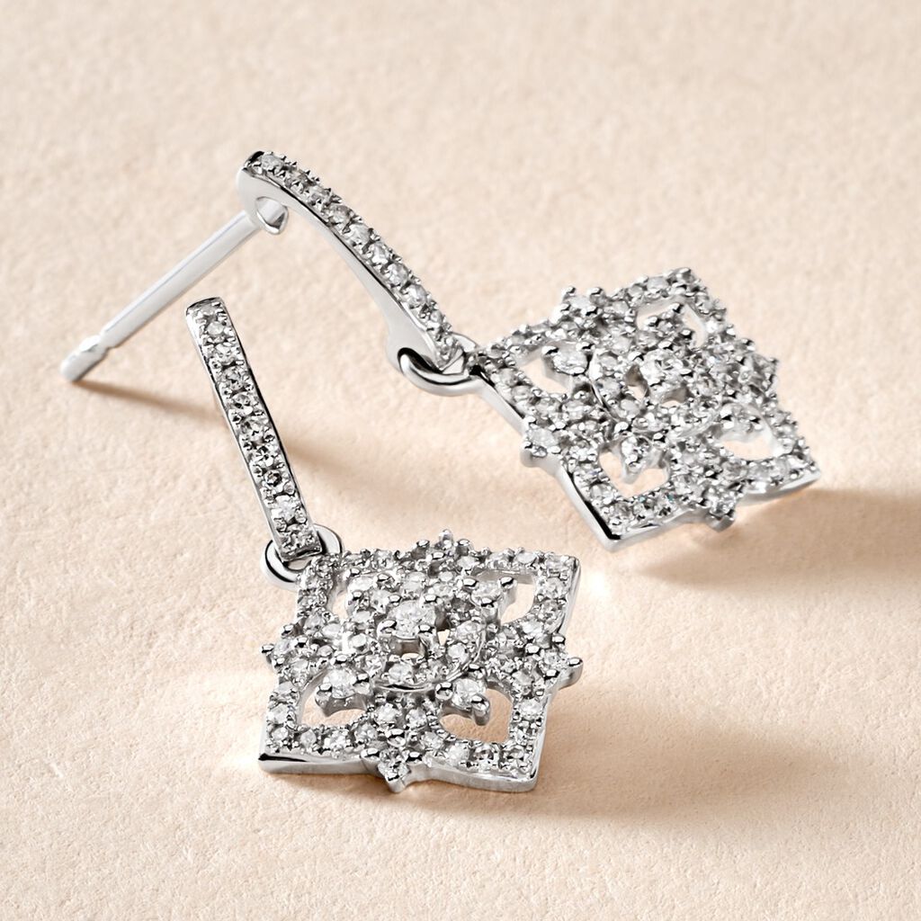 Boucles D'oreilles Pendantes Rosée Or Blanc Diamant
