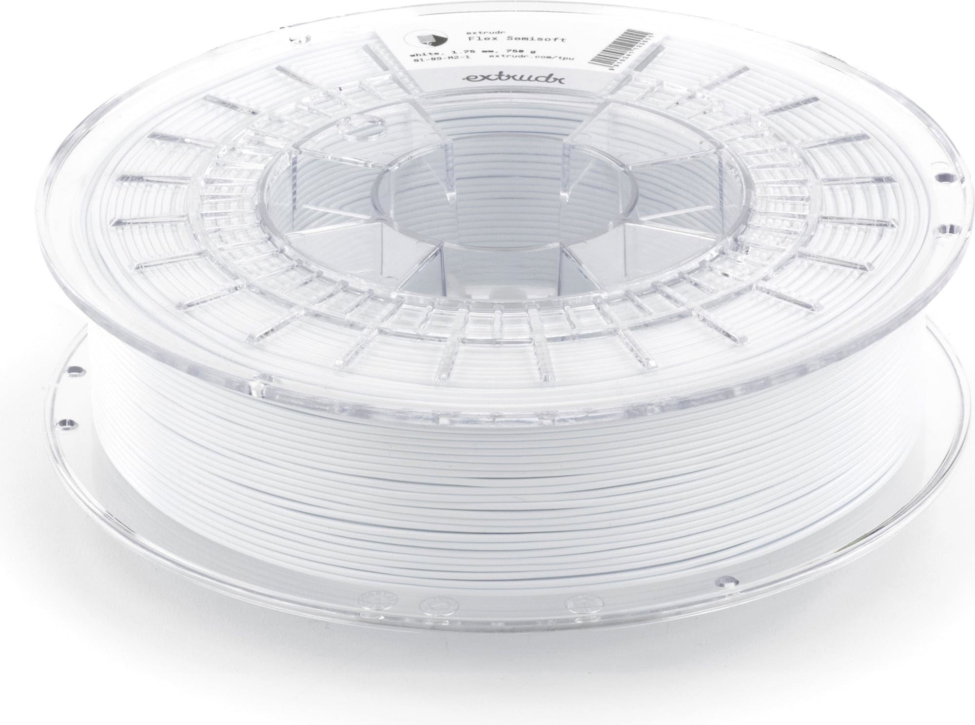 Extrudr  TPU semi-soft Weiß, 1,75 mm (750 g)    Flexibles TPU Filament in Weiß