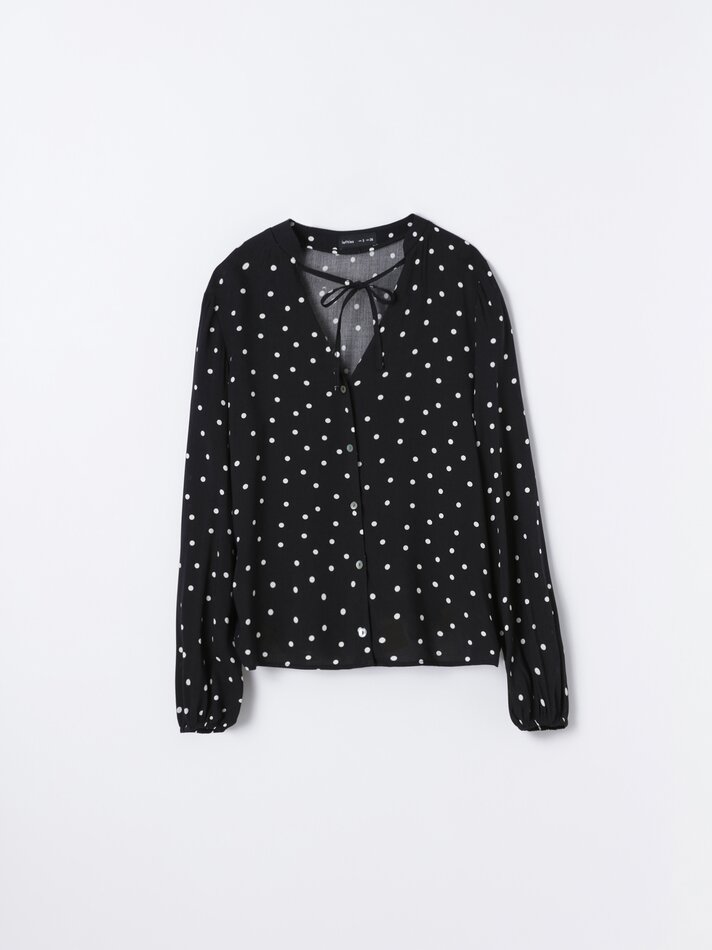 Camisa de manga comprida com gravata - Preto Mesclado
