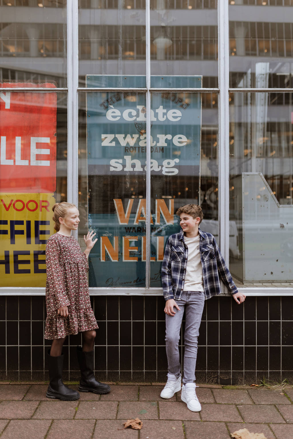 No Way Monday geruit overhemd donkerblauw/ecru