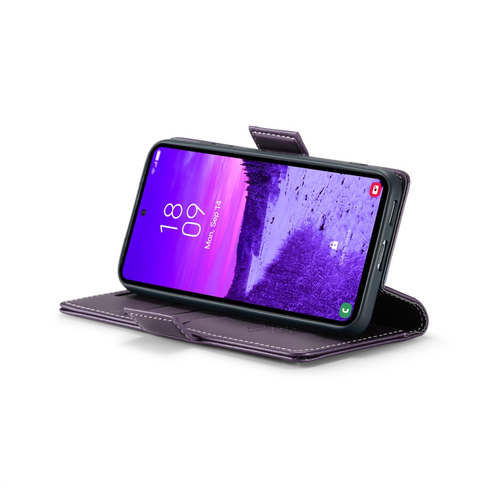 Samsung Galaxy S25 Leder Tasche Flip Wallet Etui mit Kartenfächern Litchi Look (RFID Schutz) - Violett