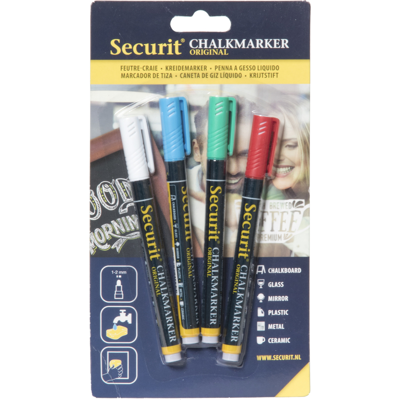 Securit Kreidemarker, 4 Stück, blau/rot/grün/weiss