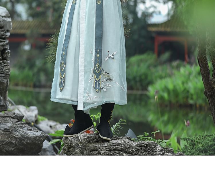 Tanger - Traditionele Chinese kraanvogel geborduurde gewaad / sjerp / set