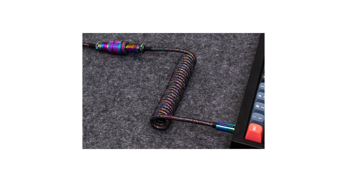 KeychronPremium Coiled Aviator Cable - Rainbow Plated Blue, Angled kabel  (Blauw, 1,08 meter)