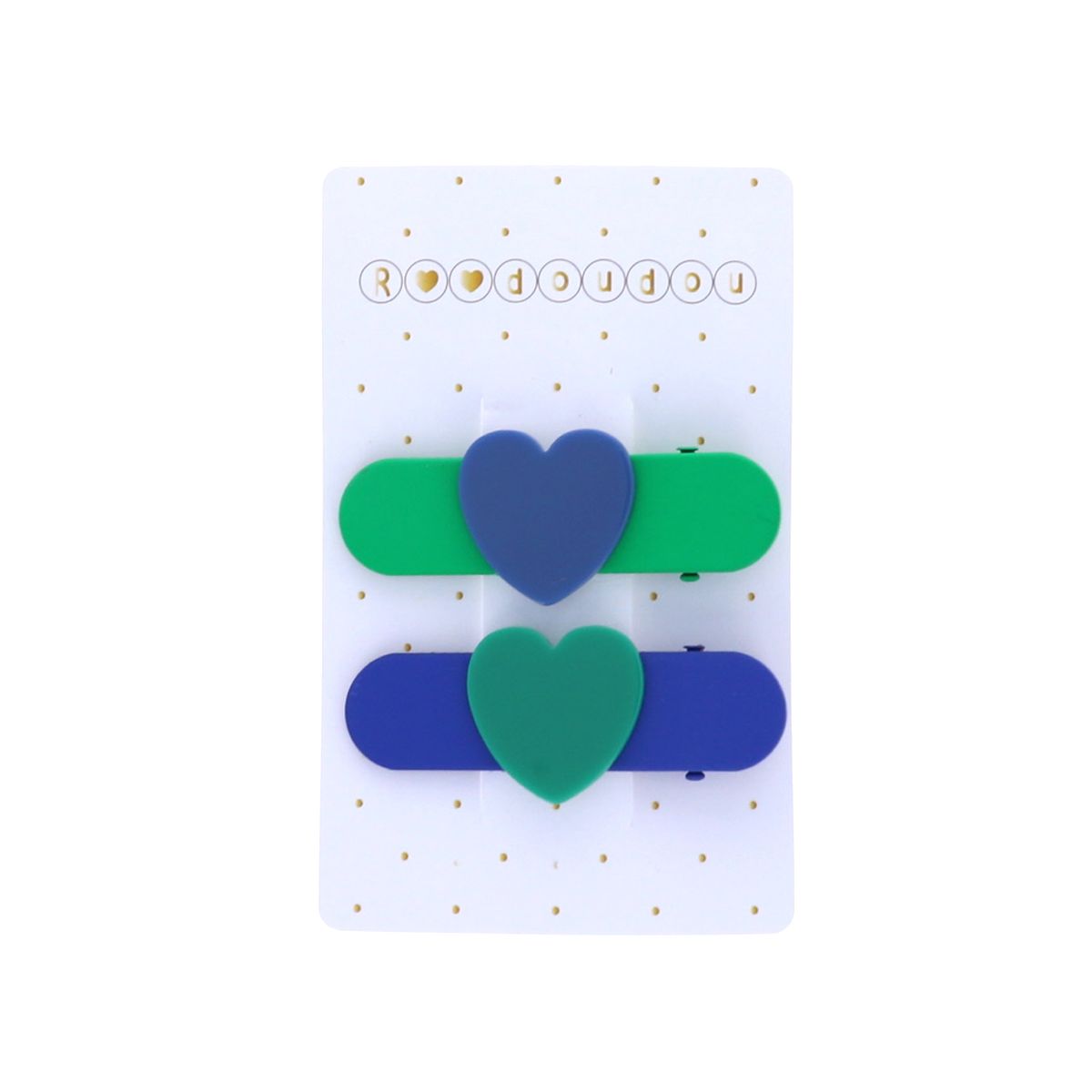 Lot de 2 barrettes cœur bleu vert  Roodoudou