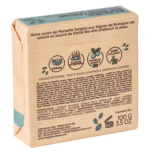 Sabonete de Marselha MKL Green Nature com Algas Marinhas da Bretanha 100g